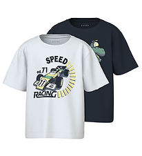 Name It T-shirt - 2-pak - NmmVictor - Bright White/Navy blazer Name It T-shirt - 2-pak - NmmVictor - Bright White/Navy blazer