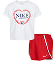 Nike Shortssæt - T-shirt/Shorts - University Red/Hvid Nike Shortssæt - T-shirt/Shorts - University Red/Hvid