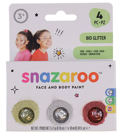 Snazaroo Sminke - BIO Glitter Fine - 3 stk. - Guld/Sølv/Pink