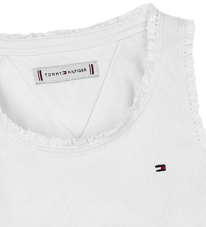 Tommy Hilfiger Tanktop - Essential Rib - Hvid m. Blonder Tommy Hilfiger Tanktop - Essential Rib - Hvid m. Blonder