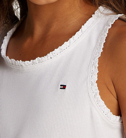 Tommy Hilfiger Tanktop - Essential Rib - Hvid m. Blonder Tommy Hilfiger Tanktop - Essential Rib - Hvid m. Blonder