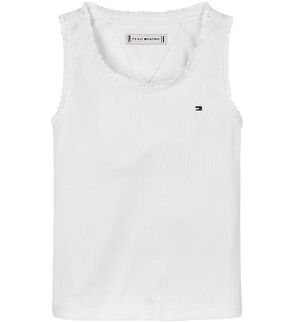 Tommy Hilfiger Tanktop - Essential Rib - Hvid m. Blonder Tommy Hilfiger Tanktop - Essential Rib - Hvid m. Blonder