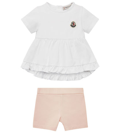 Moncler Sæt - T-shirt/Shorts - Hvid/Rosa Moncler Sæt - T-shirt/Shorts - Hvid/Rosa