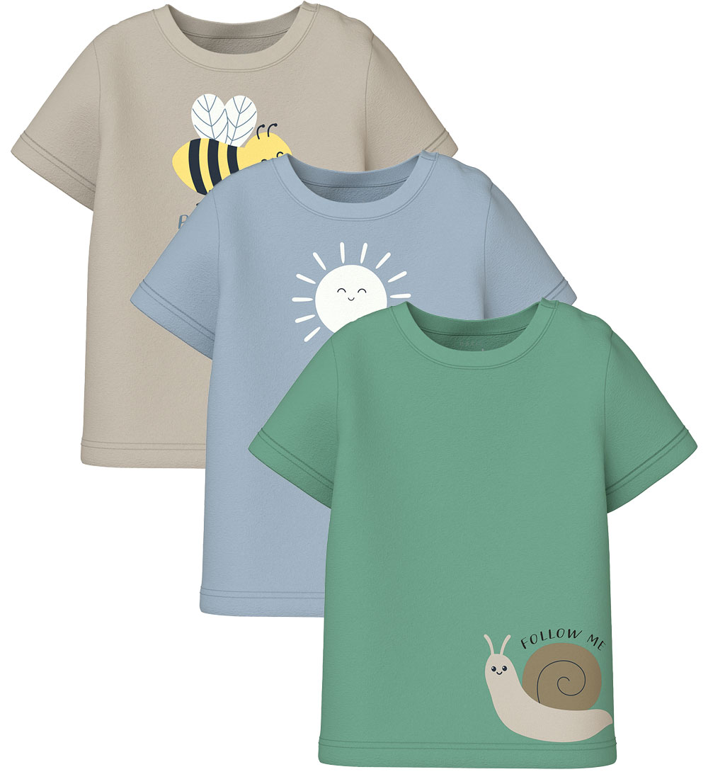Name It T-Shirt - NbmVacaion - 3er-Pack - Creme De Mente/Peyote/ - Name It - 56 - T-Shirts