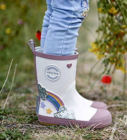 Mikk-Line Gummistøvler - Rainbow Patch - White Swan