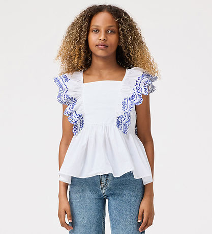 Molo Top - Rosamond - Crisp White m. Hulmønster