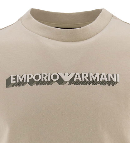 Emporio Armani T-shirt - 2-Pak - Sort/Beige m. Print Emporio Armani T-shirt - 2-Pak - Sort/Beige m. Print