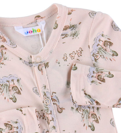 Joha Heldragt m. Fødder - Viskose/Bambus - Lyserød m. Ænder