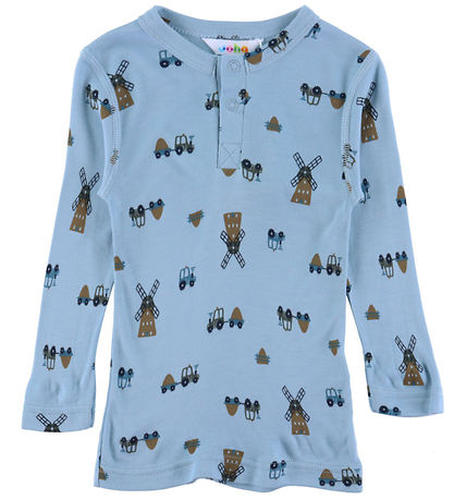 Joha Bluse - Viskose/Bambus - Blå m. Vindmølle Joha Bluse - Viskose/Bambus - Blå m. Vindmølle