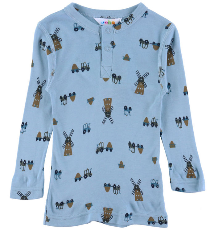 Joha Bluse - Viskose/Bambus - Blå m. Vindmølle