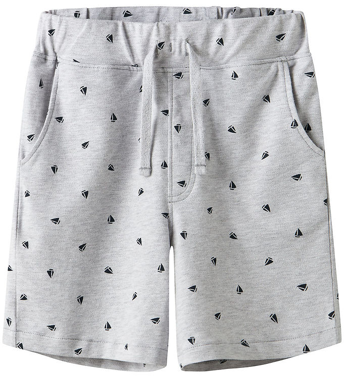 Name It Sweatshorts Lys Grå Meleret Med Båd Print - Str. 8y 128cm
