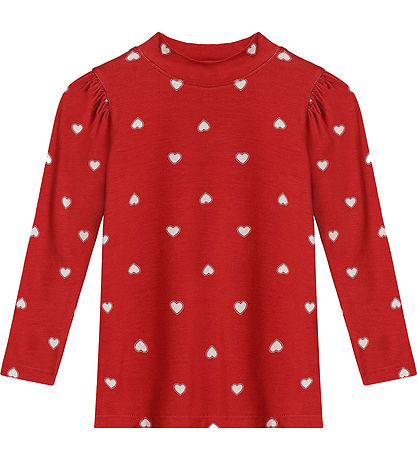 Fliink Bluse - Kelly - Puff - Pompeian Red/Beige Hjerte Fliink Bluse - Kelly - Puff - Pompeian Red/Beige Hjerte