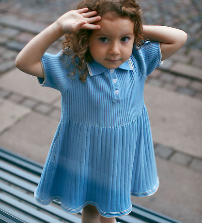 Copenhagen Colors Kjole - Strik - Sky Blue/Cream Comb