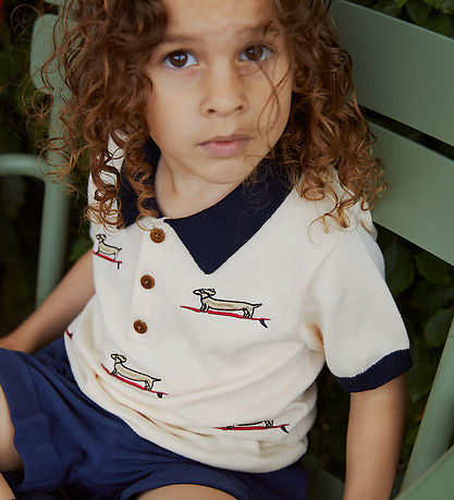 Copenhagen Colors Polo - Strik - Cream/Navy Comb Copenhagen Colors Polo - Strik - Cream/Navy Comb