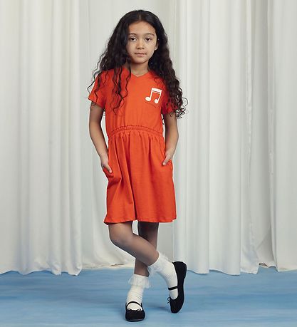 Mini Rodini Kjole - Note - Rødorange Mini Rodini Kjole - Note - Rødorange