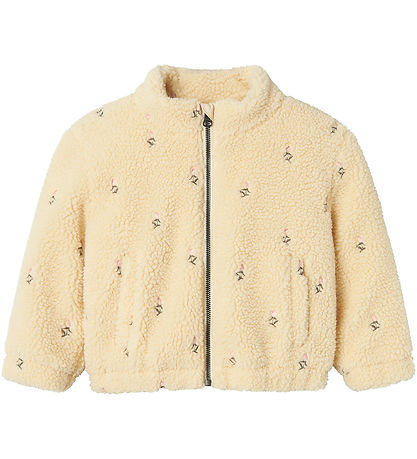 Lil' Atelier Fleecejakke - NmfNalo - Bleached Sand m. Blomster Lil' Atelier Fleecejakke - NmfNalo - Bleached Sand m. Blomster