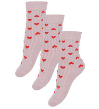 Minipop Strømper - Rib - Bambus - 3-pak - Rose Heart Minipop Strømper - Rib - Bambus - 3-pak - Rose Heart
