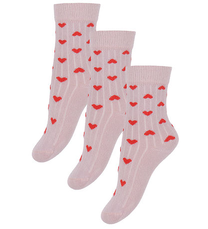 Minipop Strømper - Rib - Bambus - 3-pak - Rose Heart Minipop Strømper - Rib - Bambus - 3-pak - Rose Heart