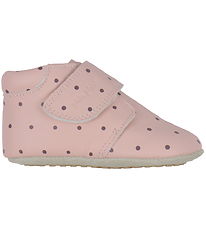 Pom Pom Soft Sole Leather Shoes - Beginners Velcro Print - Dusty