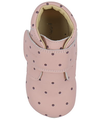 Pom Pom Soft Sole Leather Shoes - Beginners Velcro Print - Dusty