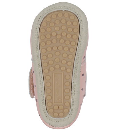 Pom Pom Soft Sole Leather Shoes - Beginners Velcro Print - Dusty