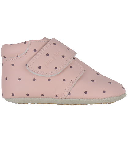 Pom Pom Soft Sole Leather Shoes - Beginners Velcro Print - Dusty