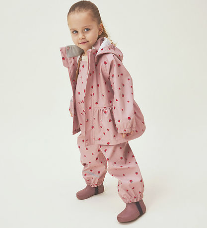 Name It Regntøj m. Seler - PU - NmfDry10 - Pale Mauve/Strawberry