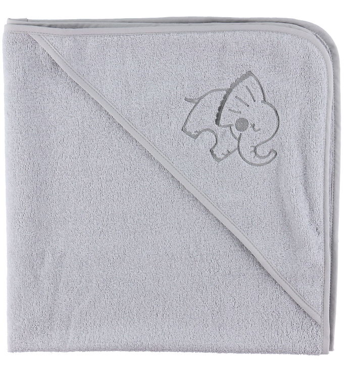 Nørgaard Madsens Babyhåndklæde – 100×100 cm – Grå m. Elefant