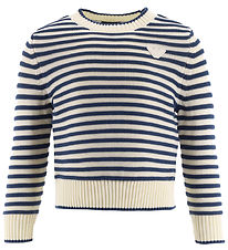 Emporio Armani Bluse - Strik - Hvid/Blåstribet Emporio Armani Bluse - Strik - Hvid/Blåstribet