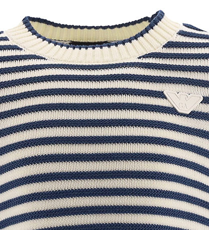 Emporio Armani Bluse - Strik - Hvid/Blåstribet Emporio Armani Bluse - Strik - Hvid/Blåstribet