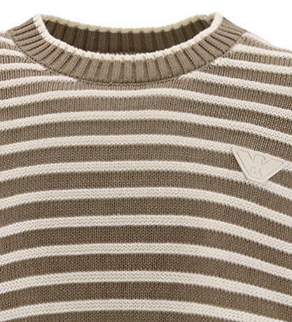 Emporio Armani Bluse - Strik - Hvid/Brunstribet