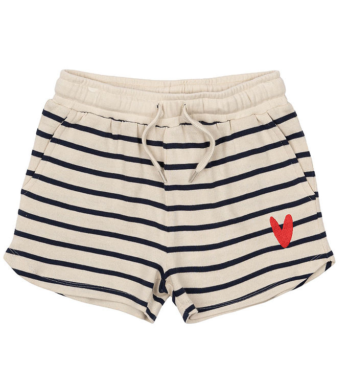 The New Nil Shorts Mood Indigo Stribet Med Rødt Broderet Hjerte - Str. 3-4y 98/104cm