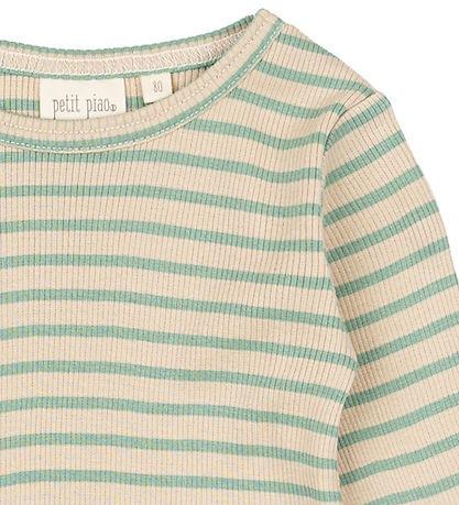 Petit Piao Bluse - Rib - Modal - Granite Green/Dark Off White