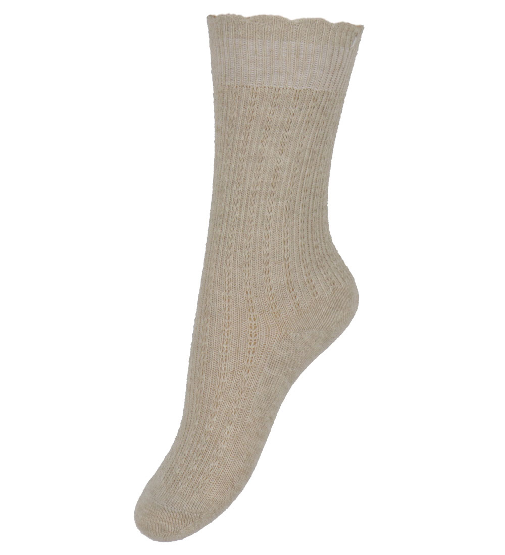 MP Socken - Inger - Beige Meliert m. Lochmuster - MP - 33/36 - Socken
