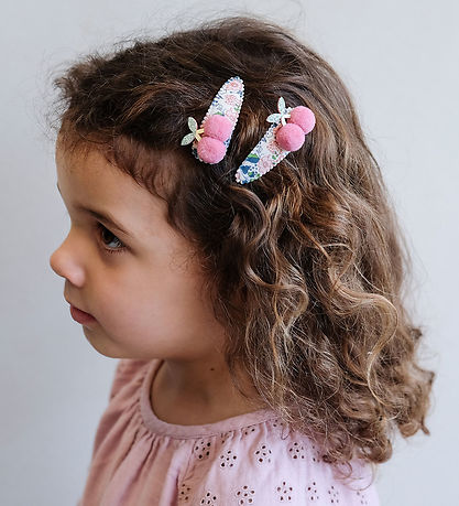 Mimi & Lula Hårspænder - 2-pak - 5 cm - Floral Pom Pom Cherries 