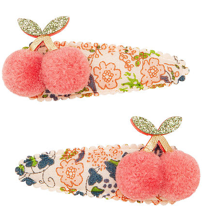 Mimi & Lula Hårspænder - 2-pak - 5 cm - Floral Pom Pom Cherries 