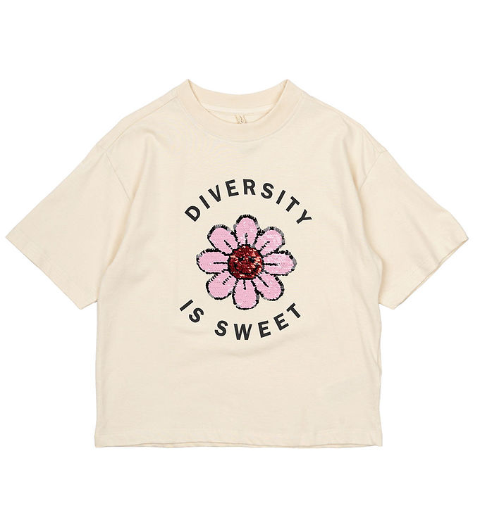 The New Ninette T-shirt Bright White Pailletter - Str. 7-8y 122/128cm