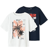Name It T-shirt - 2-pak - NkmVagno - Bright White/Navy blazer Name It T-shirt - 2-pak - NkmVagno - Bright White/Navy blazer