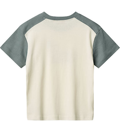 Wheat T-shirt - Hector - Ivory/Støvet Grøn m. Print