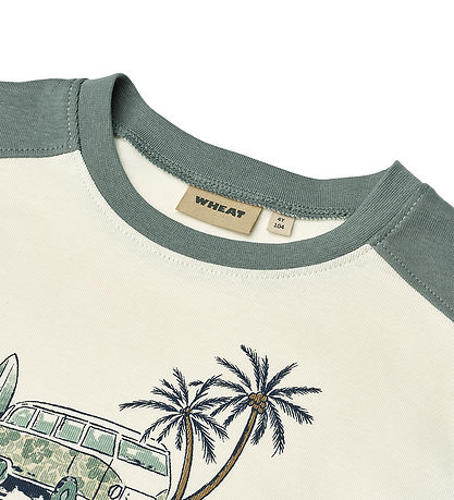 Wheat T-shirt - Hector - Ivory/Støvet Grøn m. Print