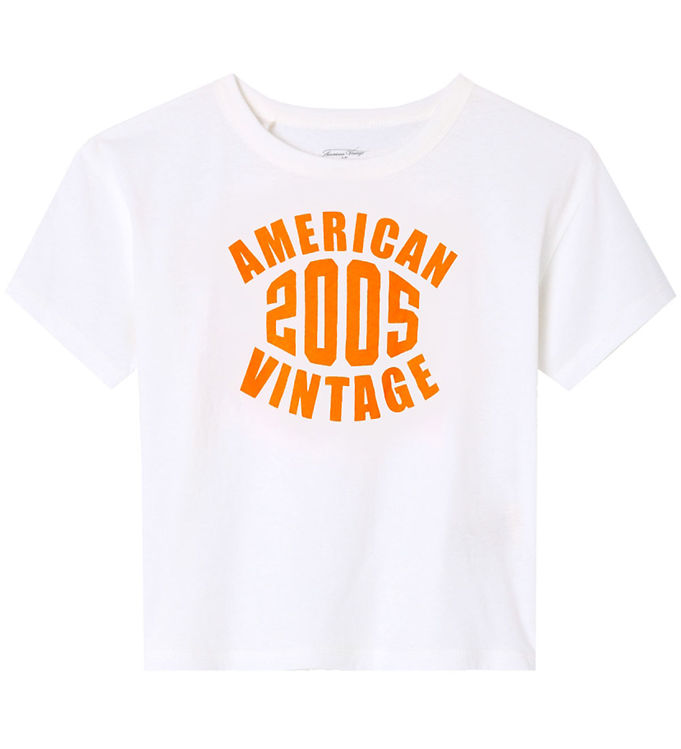 American Vintage T-shirt - Gamipy - Hvid/Neonorange