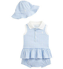 Polo Ralph Lauren Sommersæt - Top/Bloomers/Sommerhat - Blåternet Polo Ralph Lauren Sommersæt - Top/Bloomers/Sommerhat - Blåternet