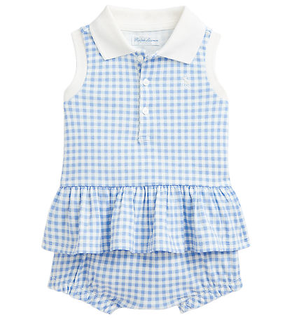 Polo Ralph Lauren Sommersæt - Top/Bloomers/Sommerhat - Blåternet Polo Ralph Lauren Sommersæt - Top/Bloomers/Sommerhat - Blåternet