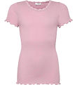 Rosemunde T-shirt - Rib - Balta - Prism Pink m. Blonder