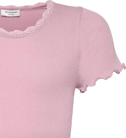 Rosemunde T-shirt - Rib - Balta - Prism Pink m. Blonder
