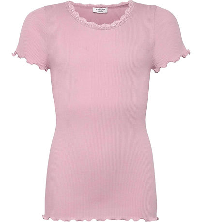 Rosemunde T-shirt - Rib - Balta - Prism Pink m. Blonder