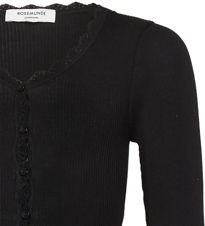 Rosemunde Cardigan - Rib - Balta - Sort m. Blonder
