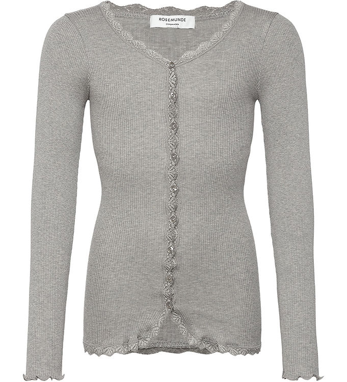 Rosemunde Cardigan - Rib - Balta - Gråmeleret m. Blonder