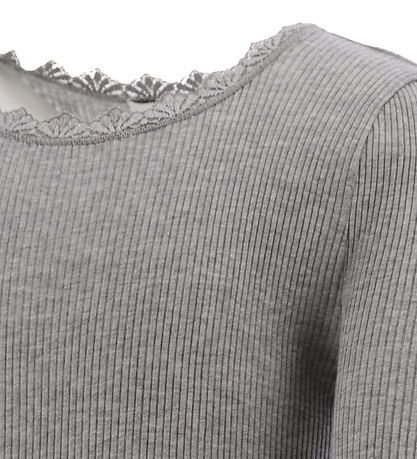 Rosemunde Bluse - Rib - Balta - Gråmeleret m. Blonder