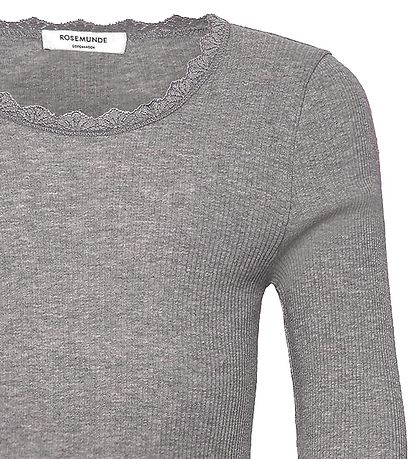 Rosemunde Bluse - Rib - Balta - Gråmeleret m. Blonder